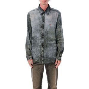 DIESEL Men's Distressed Long Sleeve Button-Up Shirt Men DK GREY Shirts